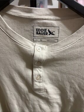 Eddie Bauer Men’s Off-White Henley Long Sleeve Shirt